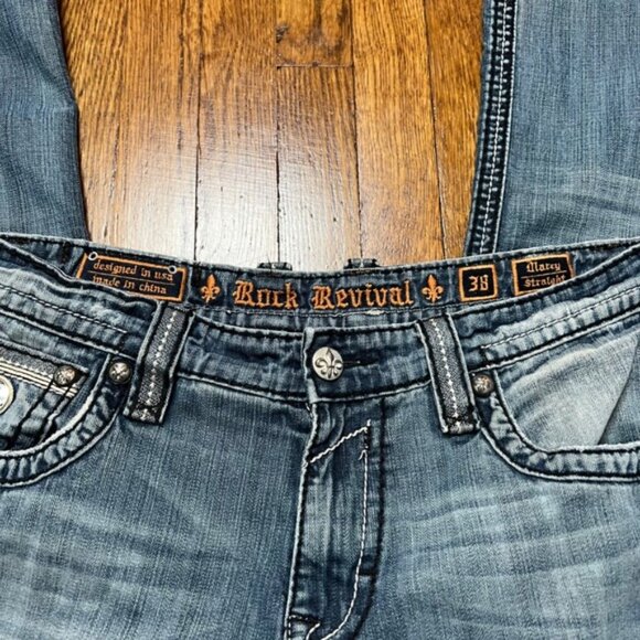 Rock Revival Marcy Straight Fit Jeans Distressed Medium Wash Denim Men's Size 38 - Picture 9 of 13